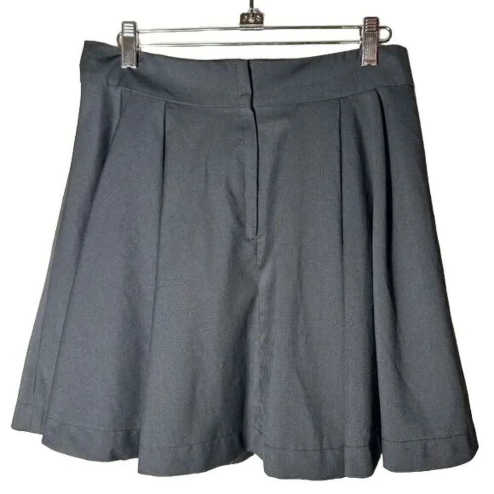 Twenty One Womens Sz L Pleaded Black Mini Midi Skirt Preppy Goth - Picture 2 of 6